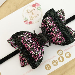 Spider Halloween Glitter Bow Headband or Clip