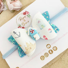 Load image into Gallery viewer, Beach Hut Seaside Summer Bow Headband or Clip
