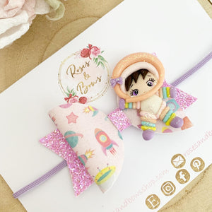 Space astronaut and rocket Hair Bow Headband or Clip