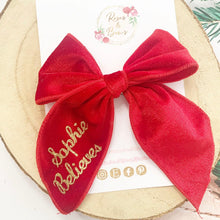 Load image into Gallery viewer, Red Velvet Personalised Christmas Hair Bow Headband or Clip
