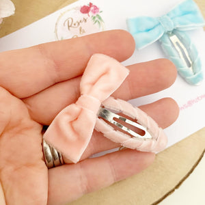 Velvet snap clip set - fringe clip set, navy, blush and light blue