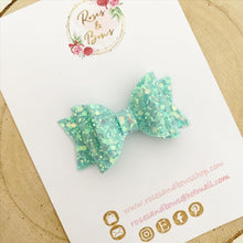 Load image into Gallery viewer, Mint Green Glitter Hair Bow - Green Glitter Hair Bow Hair Clip or Headband
