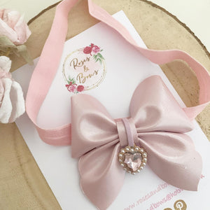 Pink Heart Charm Leatherette Sailor Bow Headband or Clip