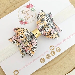 Floral pinch Hair Bow Headband or Clip