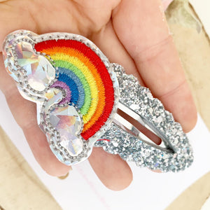 Silver rainbow large snap clip