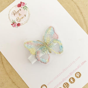 Rainbow embroidered butterfly clip