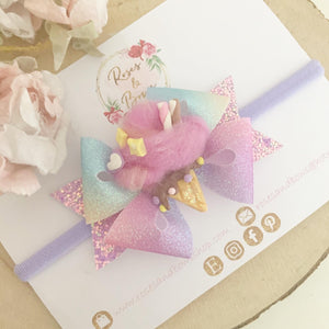 Fluffy Ice Cream Hair Bow Headband or Clip