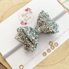 Load image into Gallery viewer, Silver Glitter Hair Bow - Glitter Hair Bow Hair Clip or Headband
