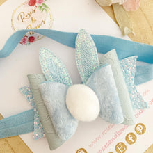 Load image into Gallery viewer, Blue Bunny Ears Easter Hair Bow Headband or Clip
