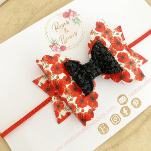 Poppy Glitter Bow Headband or Clip