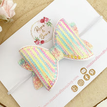 Load image into Gallery viewer, Rainbow sequin embroidered Leatherette and Glitter Bow Headband or Clip
