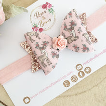 Load image into Gallery viewer, Pink reindeer Glitter Hair Bow Headband or Clip
