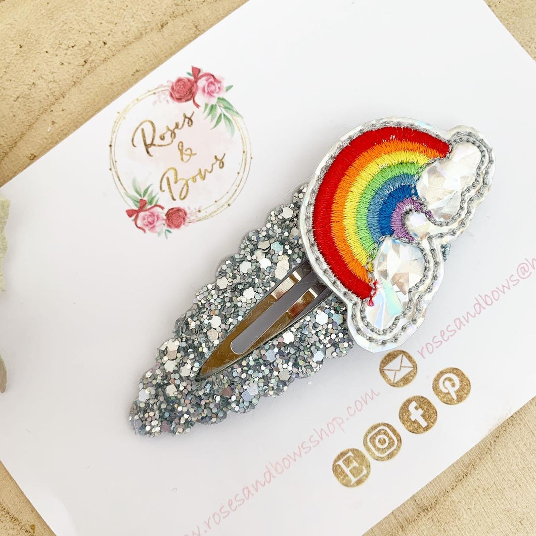 Silver rainbow large snap clip