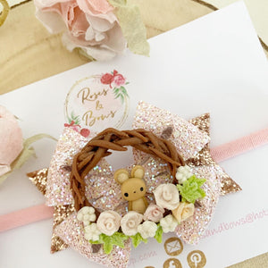 Easter Bunny Wreath Hair Bow Headband or Clip
