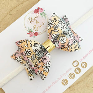 Floral pinch Hair Bow Headband or Clip