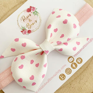 Heart Leatherette Hair Bow Headband or Clip