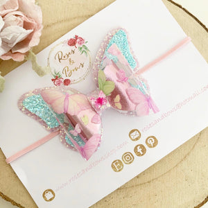 Butterfly Glitter Hair Bow Headband or Clip