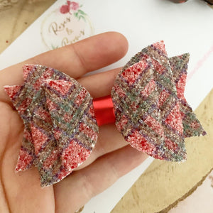 Tartan Glitter Christmas Bow Headband or Clip