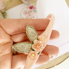 Load image into Gallery viewer, Dainty Bunny Ears Easter headband - Peach and Gold Headband
