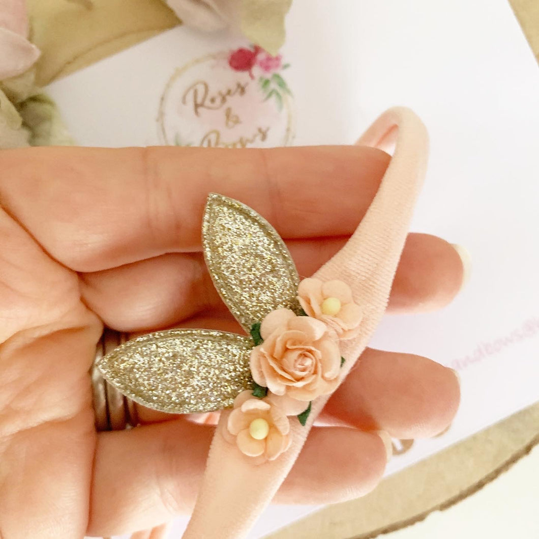 Dainty Bunny Ears Easter headband - Peach and Gold Headband