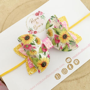 Sunflower Transparent Glitter Bow Headband or Clip