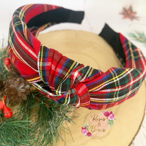 Christmas red tartan knot headband - Alice band headband