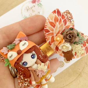 Autumn Fox Girl Hair Bow Headband or Clip