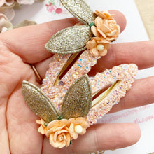 Load image into Gallery viewer, Peach and gold Dainty Bunny Ears Easter Snap Clip
