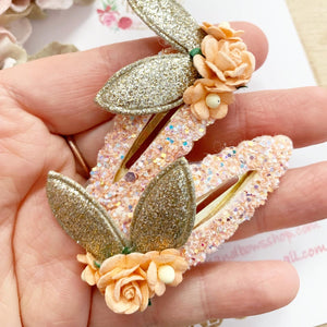 Peach and gold Dainty Bunny Ears Easter Snap Clip