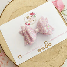 Load image into Gallery viewer, Light Pink Glitter Hair Bow - Pink Glitter Hair Bow Hair Clip or Headband
