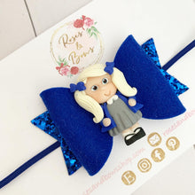 Load image into Gallery viewer, Royal Blue School Girl Hair Bow Headband or Clip READY TO SHIP
