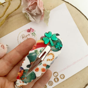 Large St Patrick’s Day shamrock glitter  snap clip
