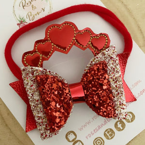 Valentines heart Hair Bow Clip or Headband