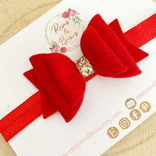 Load image into Gallery viewer, Red Felt and Glitter Hair Bow Clip or Headband
