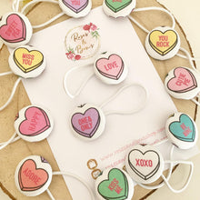 Load image into Gallery viewer, Valentines Day Love Heart Conversation Candy Bobble Hair Ties Set of 2
