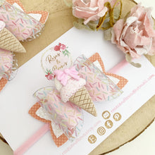 Load image into Gallery viewer, Pink Ice Cream Hair Bow Headband or Clip
