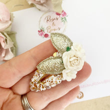 Load image into Gallery viewer, Gold and White Dainty Bunny Ears Easter Snap Clip
