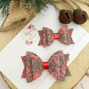 Tartan Glitter Christmas Bow Headband or Clip