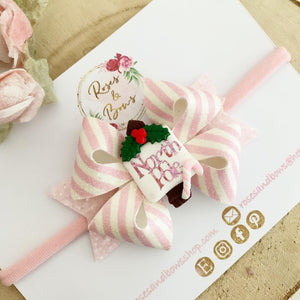 Pink North Pole Hair Bow Headband or Clip