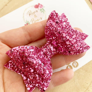 Pink Glitter Hair Bow - Glitter Hair Bow Hair Clip or Headband