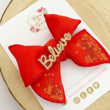 Load image into Gallery viewer, Believe Red Pumpkin hand tied Hair Bow Headband or Clip
