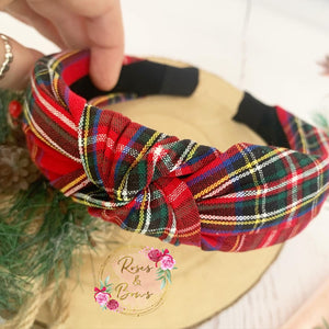 Christmas red tartan knot headband - Alice band headband