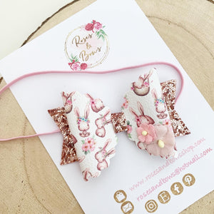 Easter Bunny Glitter Hair Bow Headband or Clip