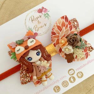 Autumn Fox Girl Hair Bow Headband or Clip