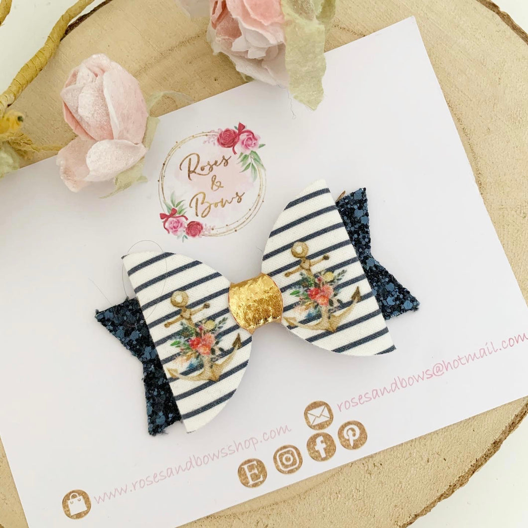 Anchor Hair Bow Headband or Clip