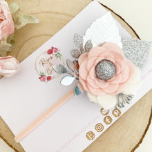 Load image into Gallery viewer, Felt flower clip or headband - blush and silver flower headband
