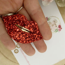 Load image into Gallery viewer, Valentines snap clip - lips glitter hair clip - red hair clip - fringe clip
