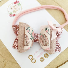 Load image into Gallery viewer, Pink Blush Bunny Glitter Hair Bow Headband or Clip - Pink Sequin Bunny Rabbit Ears Hair Bow
