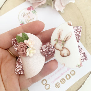 Easter bunny dusky pink Hair Bow Headband or Clip