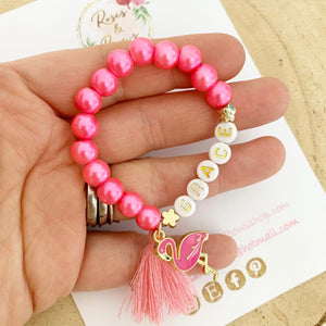 Girls Flamingo Personalised Bracelet